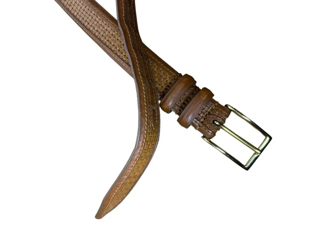 Allen Edmonds Triple Braid Inlay Belt Dress Men’s Size 44 Tan Brown 28090